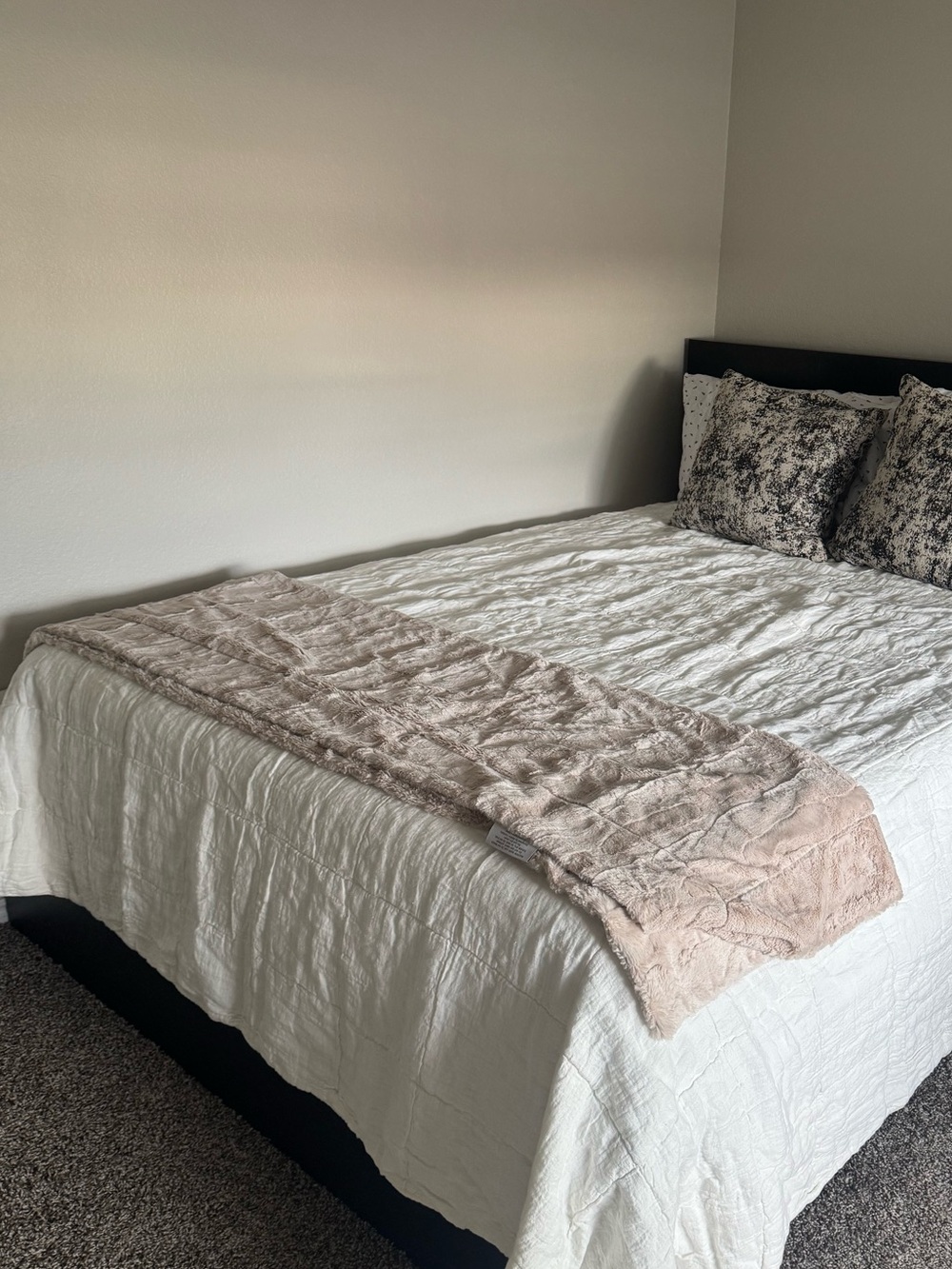 Plush Faux Fur Throw Blanket in Light Beige - Cozy Home Accent